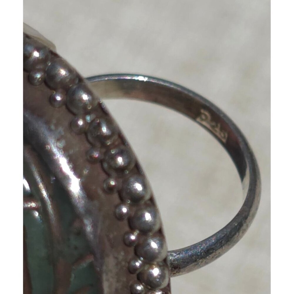 Vintage Green Scarab Ring Sterling Silver Beaded Size 6 Intricate Statement - Picture 13 of 13